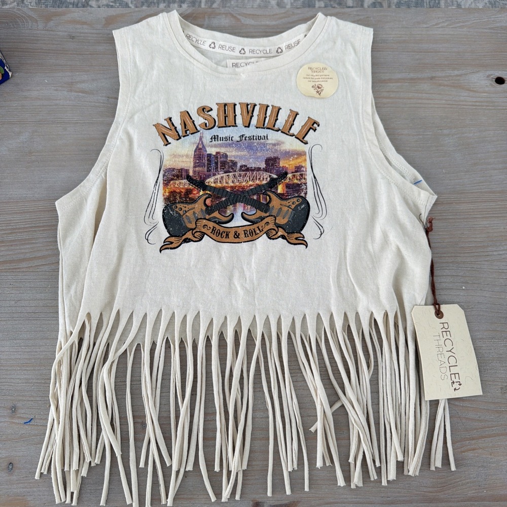 Nashville Graphic Fringe Tank Top - Cream